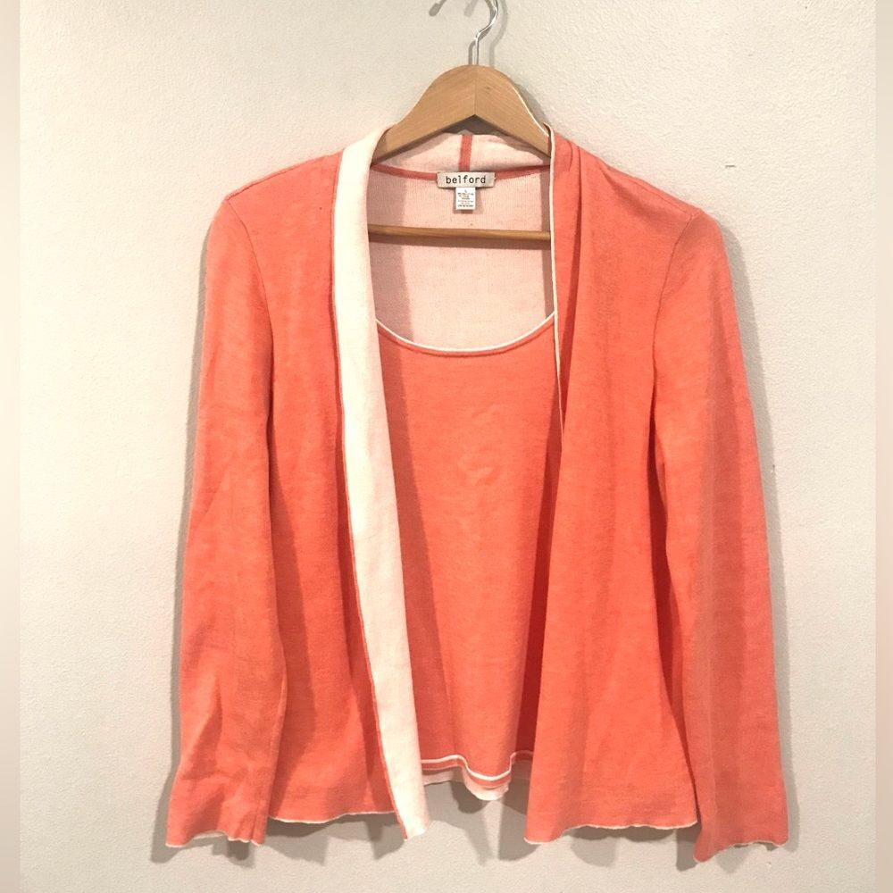 Belford Womens Sweater cardigan Pima Cotton business Casual coral orange size L